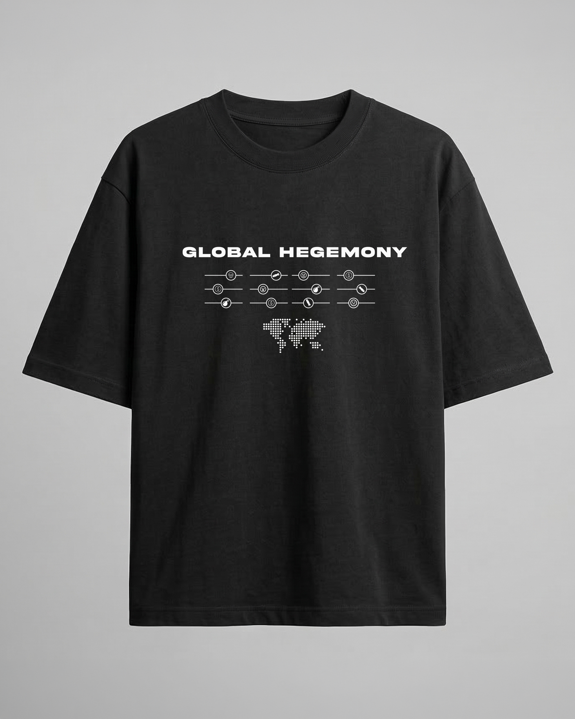 GLOBAL HEGEMONY // 240 GSM SYSTEM ARTIFACT Black // Unisex Oversized
