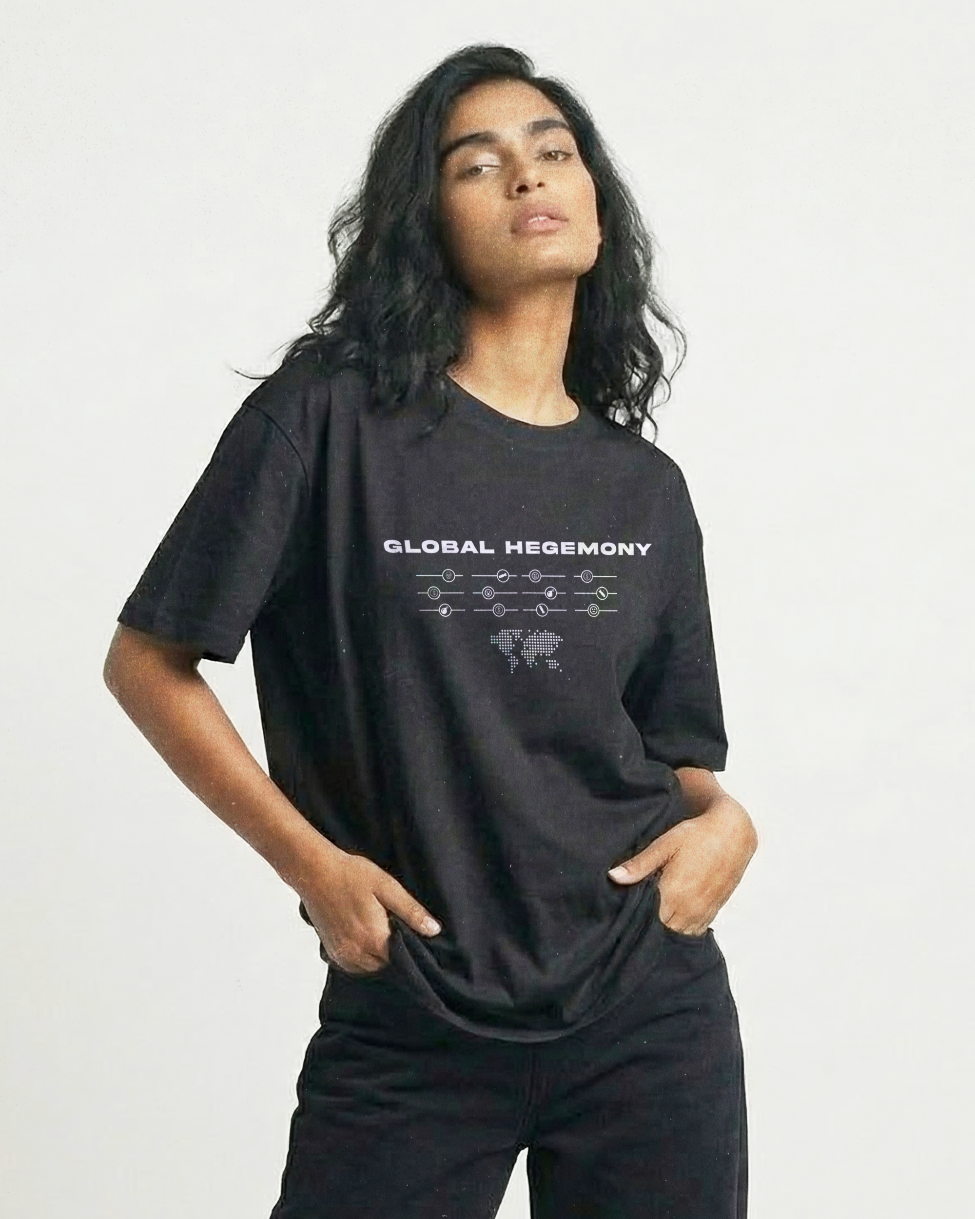 GLOBAL HEGEMONY // 240 GSM SYSTEM ARTIFACT Black // Unisex Oversized