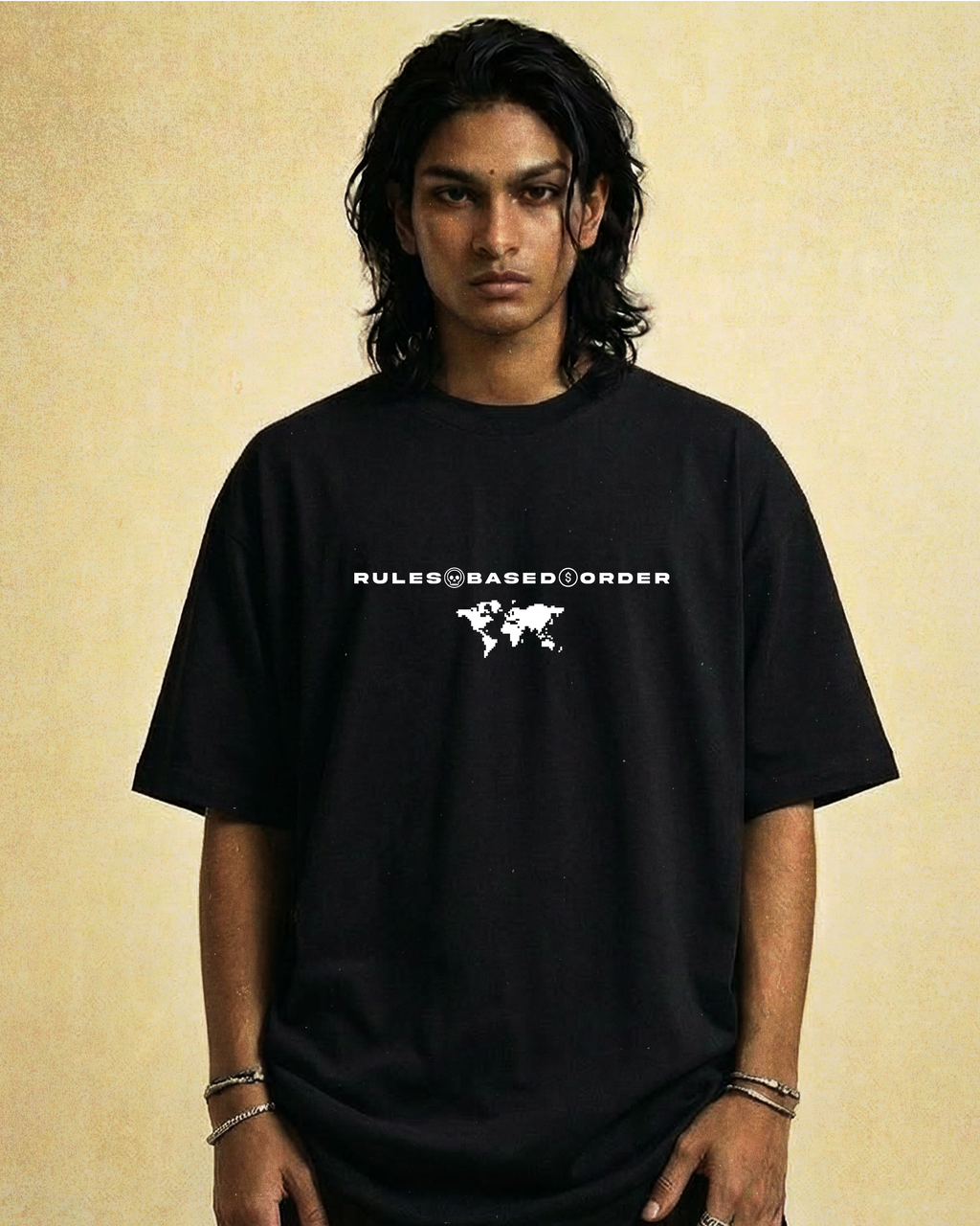 RULES BASED ORDER // 240GSM SYSTEM ARTIFACT Black // Unisex Oversized