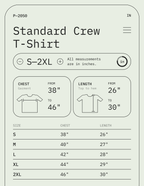 Size chart – Standard Crew T-Shirt